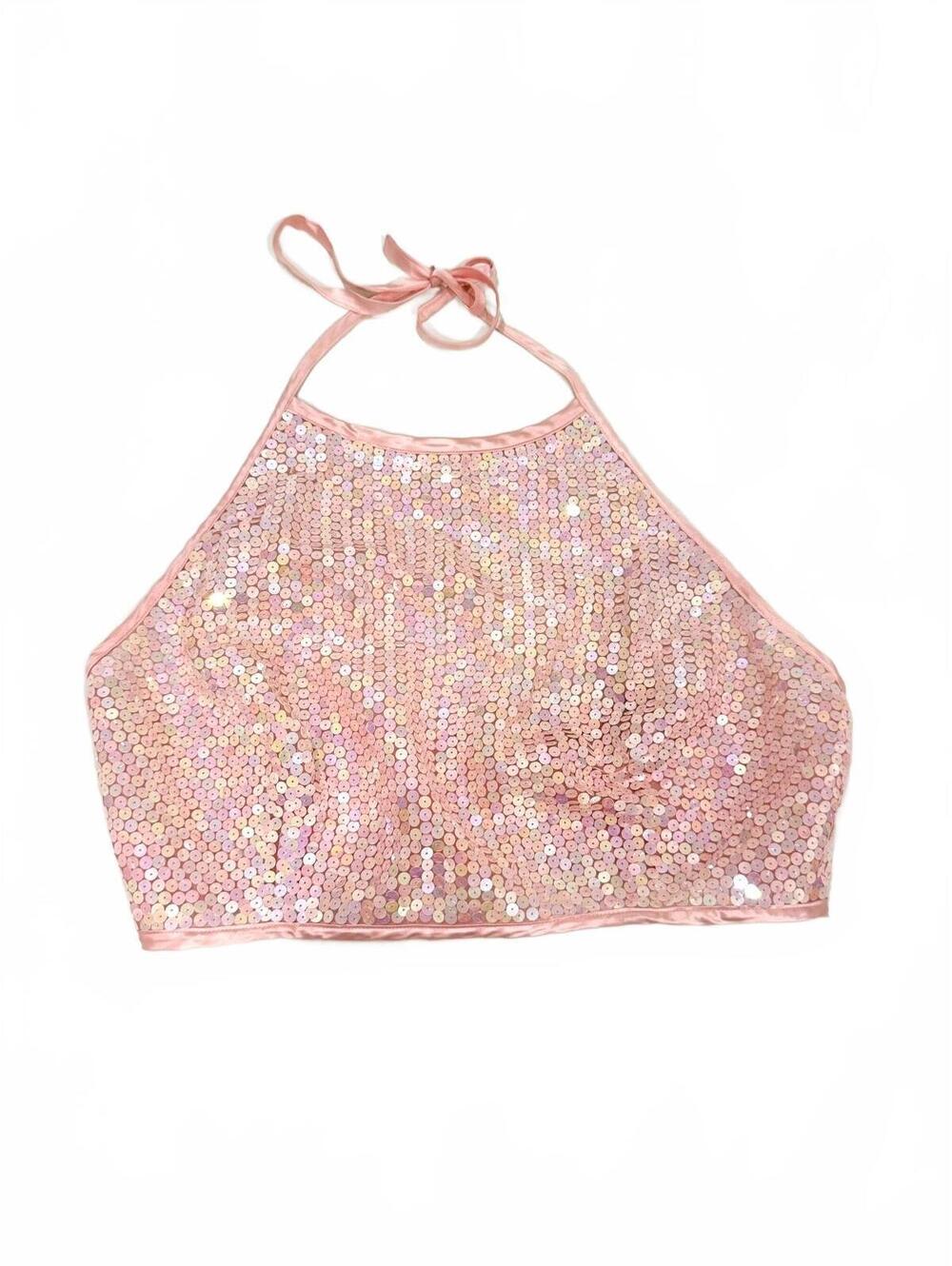 Vintage Victoria's Secret Gold Label 100% Silk Sequin Halter Top M NWOT